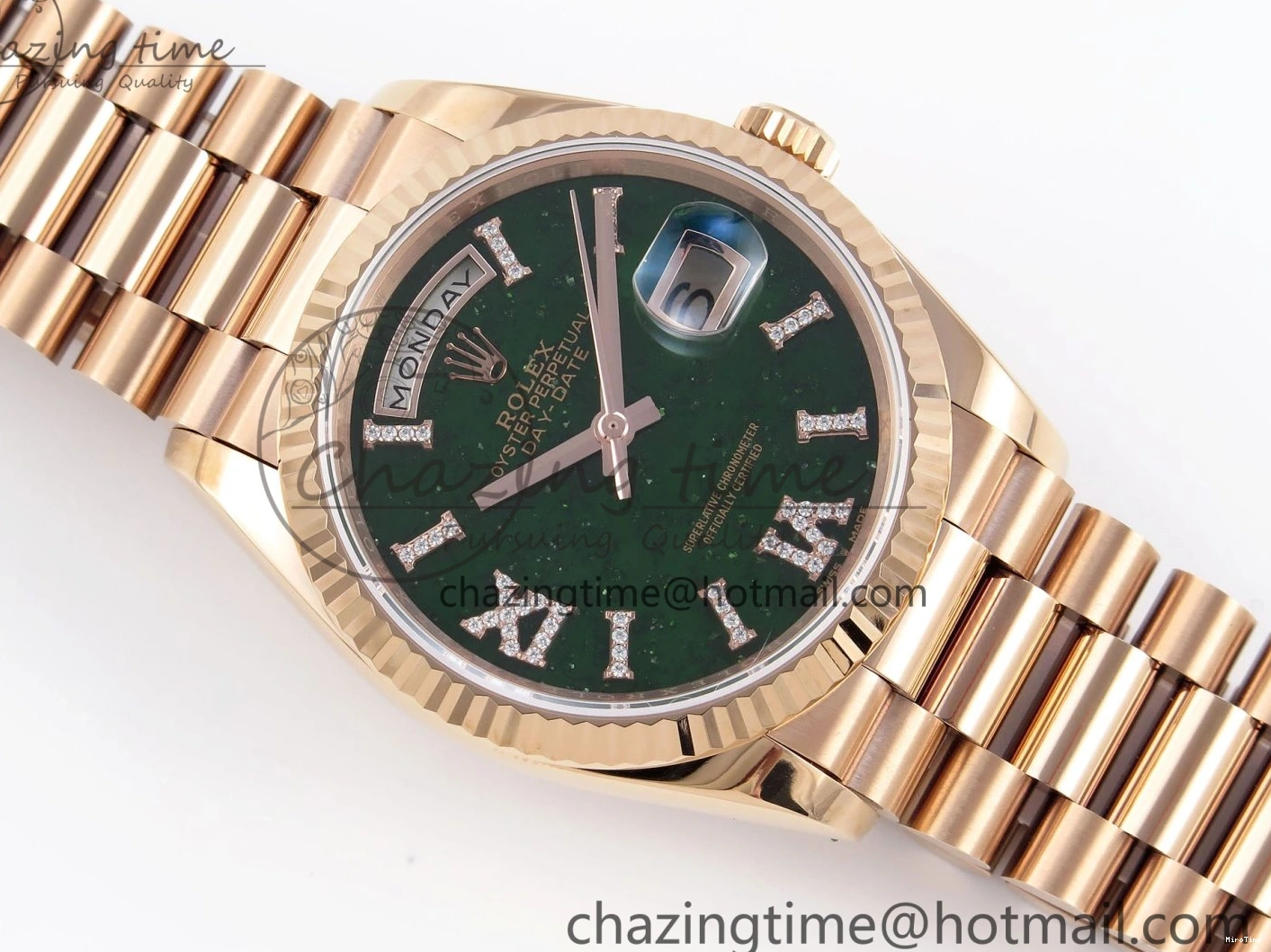 MiroTime 0413 Sophisticated Day Date 36 RG RAF 1:1 Best Edition Green Stone Dial on RG Bracelet A 1846